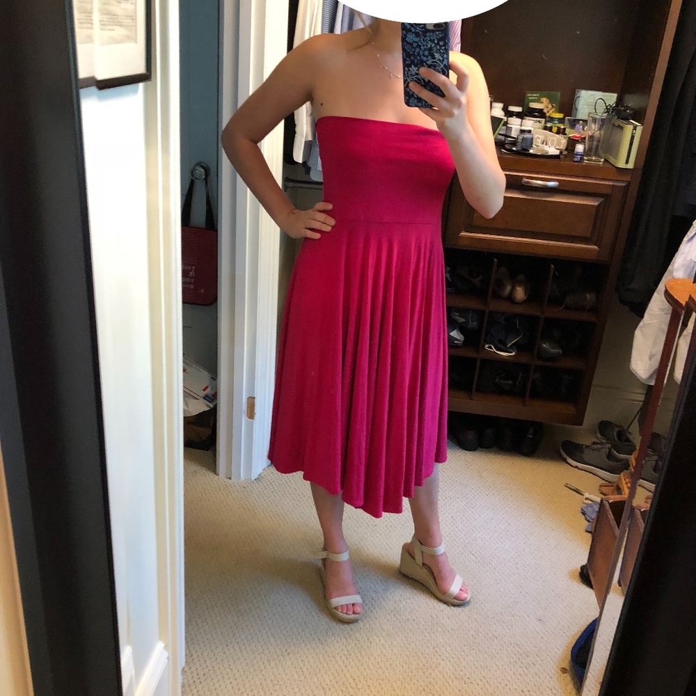 Pink Strapless Midi Dress
